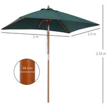 Outdoor Garden Parasol, Rectangular, Tilting, Made Of Wood And High-Density Polyester, 2 M X 1.5 M X 2.3 M, Dark Green. - Green - View 9