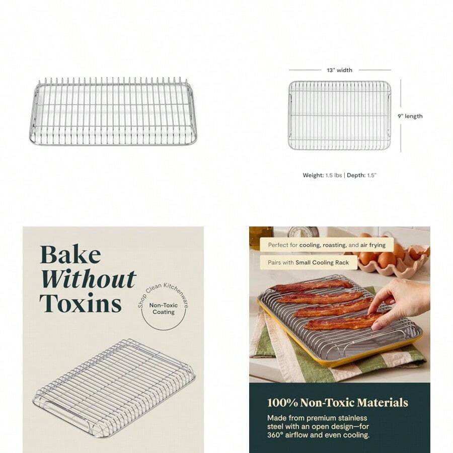 Estante de refrigeración de acero inoxidable Caraway 9 x 13 pulgadas para enfriar productos horneados glaseado y más diseñado para caber en nuestra pequeña charola para hornear acero inoxidable - Acero inoxidable - Ver 1