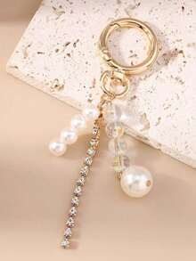 1pc Fashionable High-End Shell Pearl Keychain, Beaded Bag Charm - Multicolor - View 4