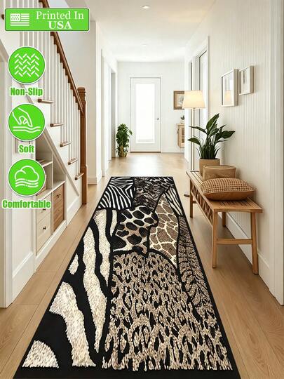 Mixed Animal Print Runner Rug, Zebra & Giraffe & Leopard Print Non-Slip Hallway Carpet
, Long Hallway Carpet, 2D Flat Kitchen Floor Mat Local Printed Entrance Door Mat Bathroom Mat, Bath Mats Passage Floor Mat Kitchen Carpets, Laundry Room Decorations, Balcony Carpets, Comfortable Standing Mat Home Decorations Gift Non-Slip Polyester Doormats,Party Daily Door Mats Anniversary Party Holiday Valentine's Day Wedding Anniversary Easter Mother's Day Graduation Father's Day Birthdays Anniversaries Thanksgiving, Christmas, Halloween, New Year's Mat Indoor/Outdoor Use, Festive Home Accent, Bathroom Entrance Mat ,Decorative Gift,Suitable For Coffee Machine,Coffee Pot,Faucet Splash Guard And Drain Mat,Counter Tableware Drying Pad,Washable Floor Kitchen,Bathroom,Hides Stains,Super Absorbent,Kitchen Drying Mat,Suitable For Dining Table,Coffee Bar Outdoor Door Mats,Absorbent Mats,Easy Clean Mats,Dish Drying Mat,Countertop,Protector,Rugs For Living Room