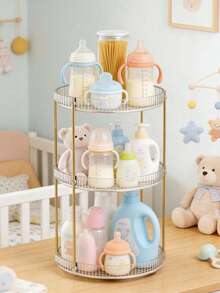 Baby Nursery Storage Rack, 3-Tier Rotating Organizer For Bottles, Wipes, Diapers & Baby Essentials, Space-Saving Countertop Storage Shelf - Multicolor - View 5