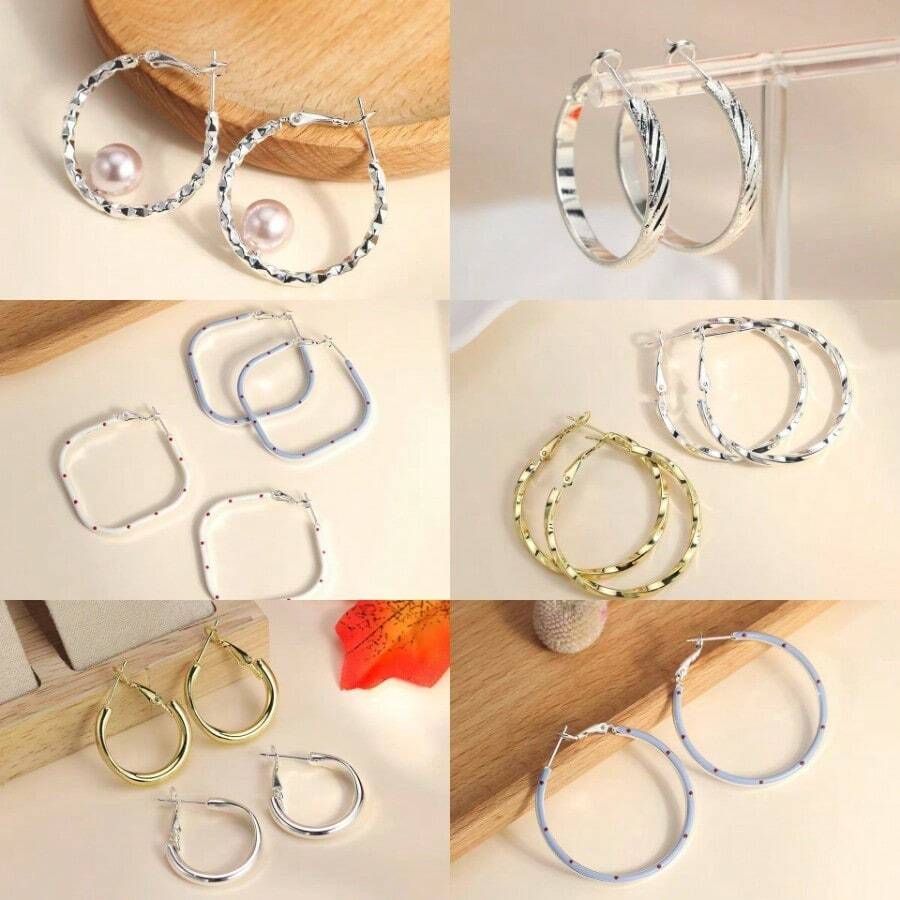 1 Đôi bông tai bạc dập nổi hình vòng đôi, thiết kế tối giản thanh lịch, phù hợp để đeo hàng ngày và đi làm.