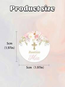 Pegatinas personalizadas redondas para recuerdos de la Primera Comunión o Bautizo - Pegatinas de Comunión con flores rosas. Pegatinas personalizadas de Bautizo, pegatinas personalizadas, pegatinas redondas de recuerdo de Bautizo con cruz - Multicolor - Ver 7