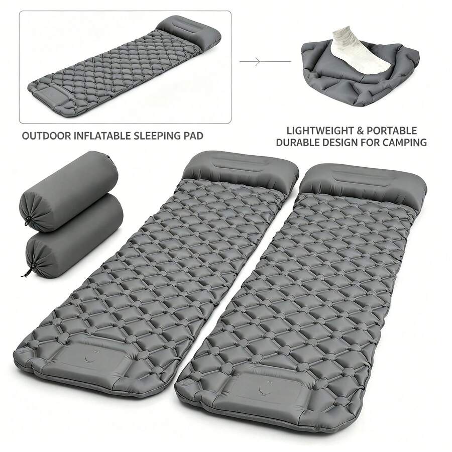 Outdoor Camping Foot-Press Inflatable Sleeping Pad, Connectable Diamond Pattern TPU Air Mattress With Built-In Pillow(Styles And Colors Shipped Randomly) - Multicolor - View 1
