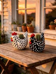 Resin Chicken Shaped Planter, Polka Dot Hen Planter Suitable For Succulents And Plants, Cute Animal Shaped Planter For Indoor And Outdoor Decor, Chick Planter Container For Home And Garden, Charming Rustic Style Planter For Desk, Balcony And Yard - Polka Dot Chicken Flower Pot - View 6