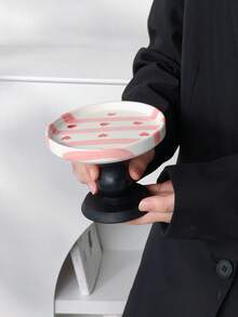 1个极简条纹爱心陶瓷首饰托盘，ins风条纹爱心首饰托盘，家居装饰托盘，优雅高脚托盘，礼品托盘 - 彩色 - View 15