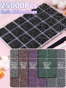 1 Box Black Rhinestones For Crafts, Multi-Colors Available 25000PCS Jelly Rhinestones Flatback Bling Gems With Tweezer Pick Pen For Nail Art, Shoes, Tumblers, Clothes Decoration Jewelry Making Faux Gemstones 24 Girds Nail Charms - Multicolor - View 2