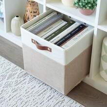 OrganiHaus Cajas de Tela 28x28 cm Set de 4 Plegables para Juguetes Ropa y Kallax - Beige/Blanco - Beige / Blanco roto - Ver 6