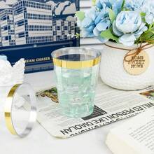 Bộ 20 cốc nhựa viền vàng, cốc cưới, cốc đựng đồ uống lạnh, thích hợp cho đám cưới, tiệc tùng, sinh nhật và lễ Giáng sinh. - Vàng - Xem 5