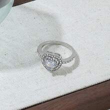 1枚女士银色心形锆石戒指，心形设计时尚首饰，百搭戒指，情人节礼物 - 銀色 - 查看 5