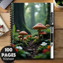 1 Set Dreamy Forest Mushroom Pattern Spiral Notebook With Pen, 100 Pages High Capacity. Exquisite Design, Smooth Paper. Suitable For Work Records, Study Notes, Daily Planning, Etc. Whether For School Use, Diary Writing, Or As A Graduation/Birthday Gift, It Is A Perfect Writing Companion And Gift Choice. - Option a + 1 Pen - View 7