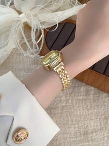 1pc Women's Stainless Steel Strap Watch, Classic Square Dial, Elegant Quartz Watch Suitable For Daily Wear, Business, Party - Gold - View 4