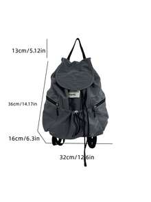Large Capacity Fashionable Plaid Multi-Pocket Nylon Casual Backpack, Waterproof Lightweight Foldable Drawstring Patch Letter Travel Bag, Summer - Light Grey - View 4