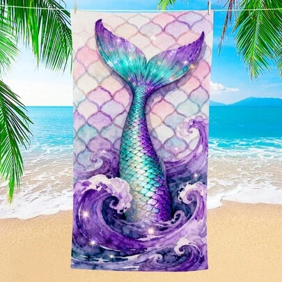 1pc Purple Mermaid Tail Beach Towel, Super Soft Microfiber Extra Large Beach Blanket, Super Absorbent Bath Towel, Suitable For Travel, Swimming Pool, Diving, Surfing, Yoga, Camping, Available In Multiple Sizes, Beach Accessories For Beach, Pool, Travel, Camping, Yoga