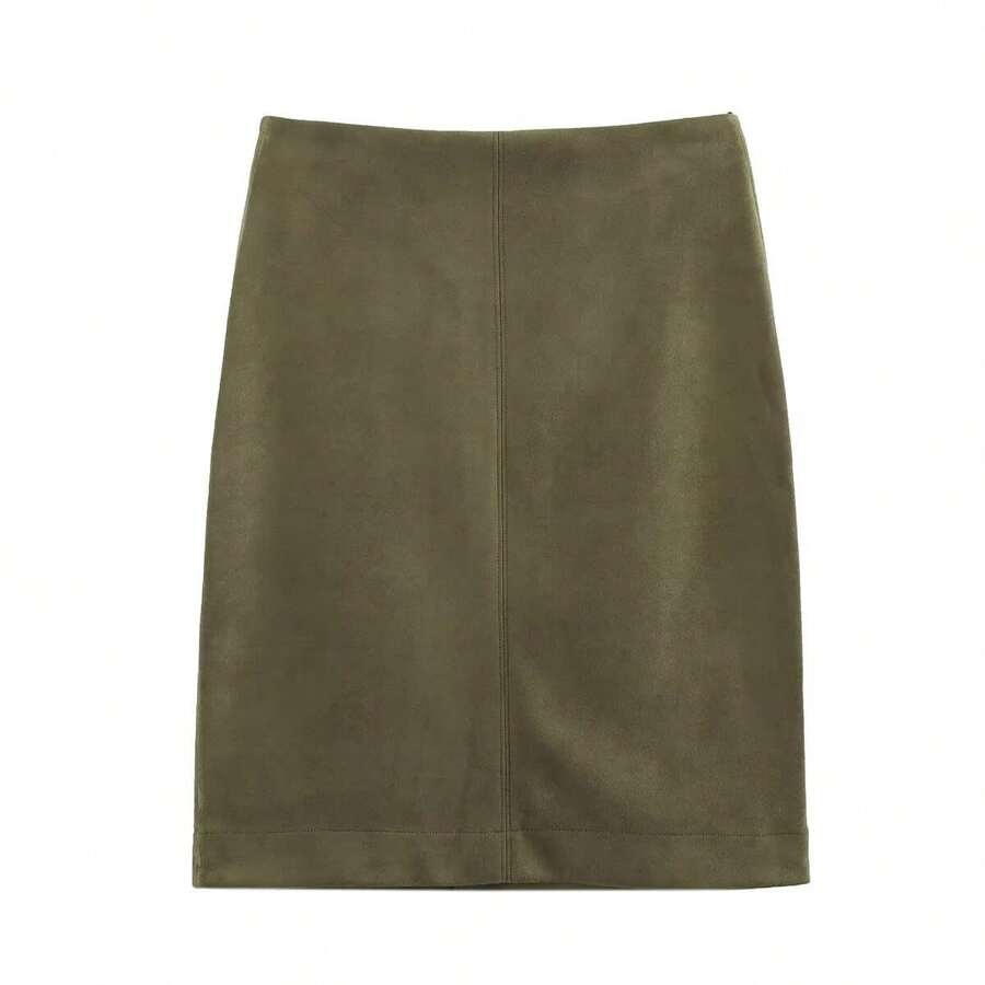 ZA's Popular New-Style Suede Textured Aviator Jacket. - Army Green Skirt - View 1