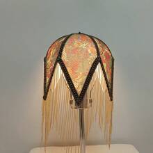 Elegant High-End Retro Fabric Lampshade, Green & Light Yellow Hexagon Tassel Lampshade Pendant, Versatile Matching Accessory - Forest-colored Pointed Tassel Lampshade - View 6