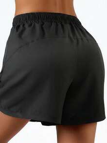 Women's 2-In-1 Summer Double-Layer Running Shorts With Zipper Pockets, Fashionable Quick-Dry Fitness Pants, Suitable For Daily Workout, Yoga, Running And Cycling Sports - Black - View 2