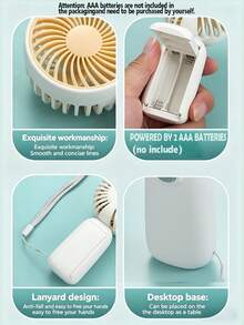 1pc New Handheld Mini Fan, Portable Fan For Home/School/Dorm/Office/Outdoor Use, Requires 2 AAA Batteries (Not Included) - Multicolor - View 2