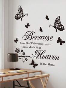 4 Styles Of Black And White Inspirational Quote Wall Stickers, With Butterfly, Rose, And Religious Memorial Options. Self-Adhesive, Waterproof, Removable PVC Material. Perfect For Decorating Bedroom And Living Room Walls. - Wall Stickers - View 7