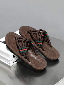 1双棕色人字拖，男士休闲凉鞋，防滑厚底，户外沙滩拖鞋 - 棕色 - 查看 4