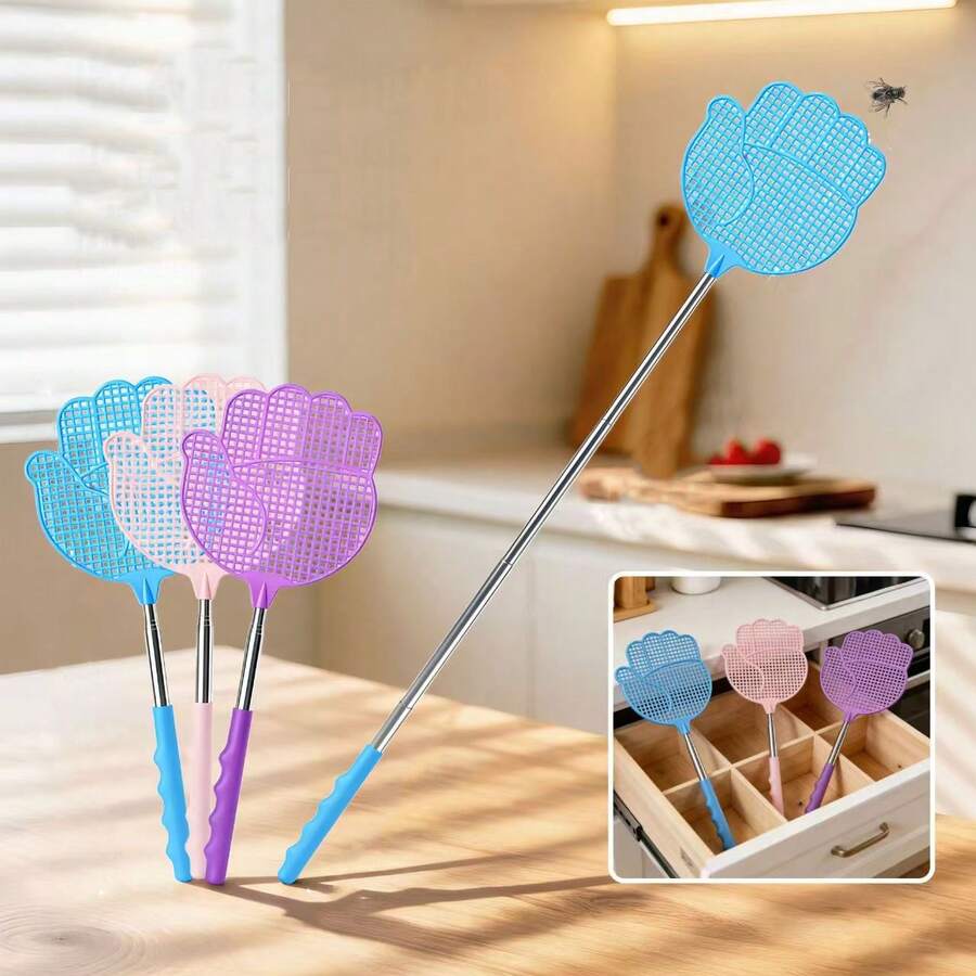 1pc Retractable Hand-Held Fly Swatter, Plastic Mosquito Swatter For Home, Convenient Storage - A - View 1