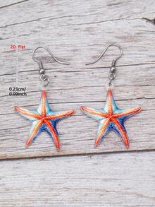1 Pair 2D Flat Cartoon Summer Ocean Life Starfish Acrylic Pendant Earrings, Minimalist Style Jewelry Earrings For Women, Suitable For Daily And Vacation Wear - Red and Blue - View 5