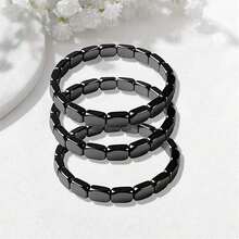 1pc Hematite Bracelet For Men Woman, Naturally Healing Stone Beaded Bracelets Adjustable Elastic Stretch Bracelets Protection Bracelet Stylish Restore Confidence Inspirational Jewelry(19/20/21pcs Beads Randomly Shipped) - màu đen - Xem 5
