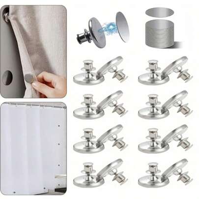 2/5 Paar magnetische Vorhangbügel, magnetische Vorhangclips mit Nieten, 8/16/24 Stücke magnetische Vorhangverschlüsse, zum Befestigen von Vorhängen oder Duschvorhängen an der Wand, um ein Wegwehen durch den Wind zu verhindern.