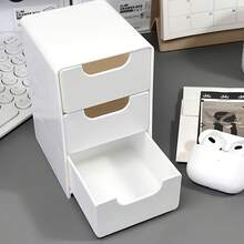 A Mini Three-Layer Drawer Storage Box - Thickened Plastic Compact Three-Drawer Organizer, Portable Desktop And Cabinet Organizer, Suitable For Home Office, Jewelry Storage, Small Spaces - Space-Saving, Can Be Used Vertically Or Horizontally - White (3 Drawers) - View 6