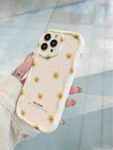 Funda de teléfono con pintura floral brillante, textura ondulada y borde con efecto crema anti-caída - Multicolor - Ver 4