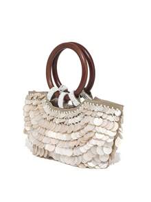 Fashionable Shell Decor Beaded Metal Chain Crossbody Handbag, Suitable For Beach, Vacation, Travel, Shopping - Beige - View 6