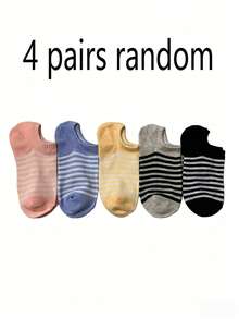 5 Pairs Women Stripe Pattern Mid-Calf Socks, Suitable For All Seasons, Random Color - Multicolor - View 12