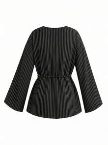 Chaqueta de mujer de manga larga con nudo delantero, minimalista, nueva para primavera, apta para todas las estaciones - Barra negra - Ver 3