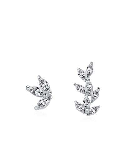 1 Đôi bông tai bạc 925 kiểu dáng lá bất đối xứng thời trang dành cho nữ, đính đá Zirconia trong suốt, quà tặng trang sức cao cấp