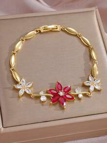 1条高品质闪亮锆石网球手链，独特花叶设计，粉色、绿色、蓝色、白色、宝石蓝、多色可选，优雅日常/节日配饰，新娘珠宝，夏季度假必备，尽显女性柔美气质，母亲节、情人节、圣诞节、周年纪念日的理想礼物，送给挚爱的完美之选。 - 金色 - 查看 8