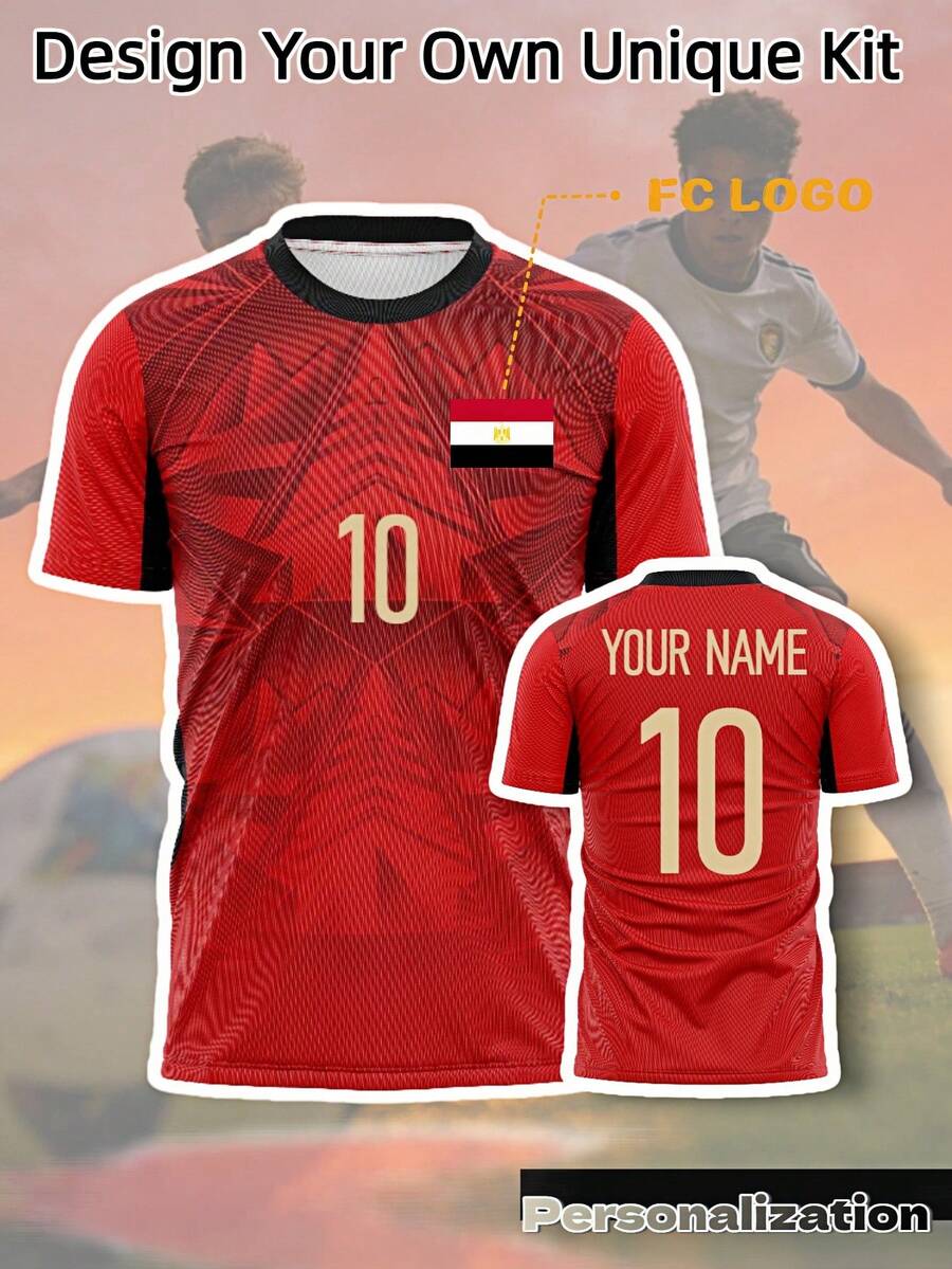 Egypt Home Red Geometric Pattern Football Jersey, 2026 Football Match Sports - Red - View 1