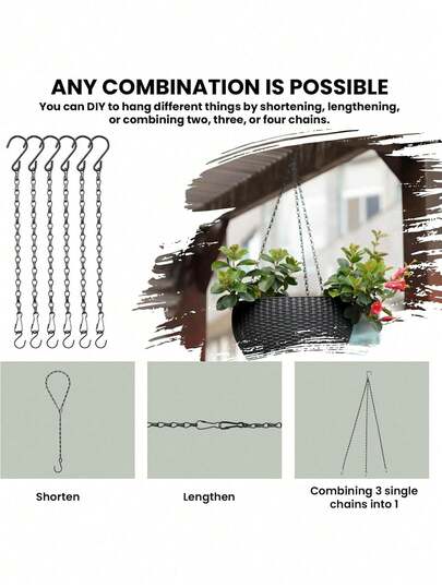 6/3pcs Adjustable Decorative Metal Hanging Chains With Hooks, Suitable For Flower Pots, Bird Feeders, Signs, Lanterns, Growing Lights, Wind Chimes, Billboards, Chalkboards And Decorations, For Garden And Balcony Decor