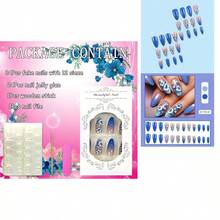 Press On Nails Almond Shaped Glossy Full Cover Acrylic French Medium False Nails With Designs Artificial Fake Nails With Charms Glue Ons Almond Fingernails For Women Girls(DY1798) - 藍百合 - 查看 1