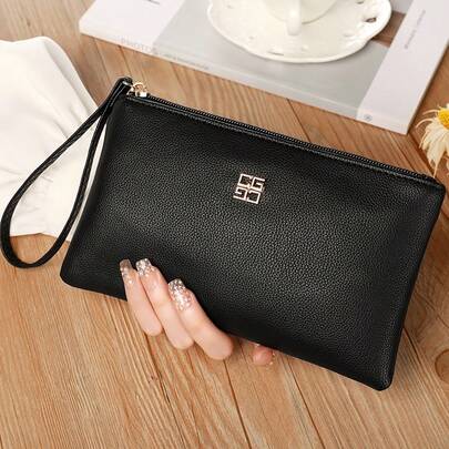 Bolso de mano de unicolor para mujer, bolso elegante, billetera delgada para teléfono y monedas, cartera de muñeca larga