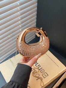 新款亚克力迷你手提包，时尚手拿包，个性化新月形晚宴包，带肩链 - 香檳色 - 查看 5