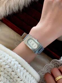 1 pieza Reloj de cuarzo para mujer con correa ajustable de estilo retro, elíptico con escala de números romanos, compacto y perfecto para uso diario - Gris - Ver 8