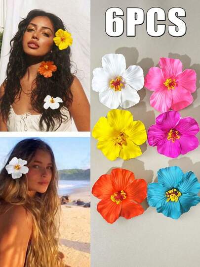 Set de 6 piezas de Pinzas para el cabello con flores hawaianas, Pinzas para el cabello con flores de hibisco y loto, Pinzas para el cabello con flores artificiales de estilo bohemio, Accesorios para el cabello para fiestas de playa de verano, Pinzas para el cabello de tela elegantes para mujeres, Accesorios para el cabello de verano, Gran regalo para niñas, Set de regalo del Día de San Valentín, Pinzas planas para el cabello, Pinzas para el cabello, Horquillas, Útiles escolares, Tocados, Pinzas para el cabello