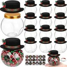 Mindsoft - Juego de 12 recuerdos de fiesta de Navidad incluye tarros de plástico de 12 onzas con tapas adornos de sombrero de bayas rojas de fieltro 12 calcomanías de estilo regalo de caramelo de - Negro rojo - Ver 2
