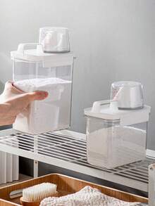 1pc/2pcs Transparent Airtight Laundry Detergent Storage Box With Measuring Cup, Moisture-Proof Storage Jar For Laundry Pods, Grains, Multipurpose Storage Bottle, Dispensing Bottle And Storage Jar Suitable For Kitchen And Bathroom Organization - Clear - View 5