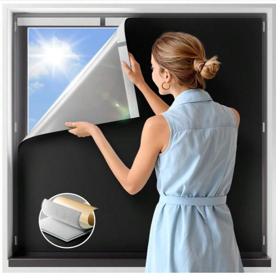 100% Blackout Curtains, Portable No-Drill Blackout Curtains With Hooks And Rings, Customizable Blackout Curtains For Bedroom, Nursery, Travel, Dorm And Apartment