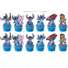 25pcs Blue Stitch Theme Birthday Party Cake Toppers, Family Birthday Party Decorations, Christmas Cake Decorations - Multicolor - View 10