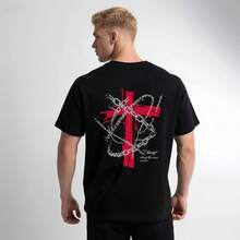 Men's Oversized Tennis Shirt With Cross Chain - 黑色 - 查看 5