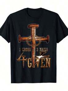 Men's Christian Faith T-Shirt With "1 Cross, 3 Nails, 4 Donations" Design - Black And Gold Religious Graphic Tee, Casual Crew Neck Short Sleeve, Comfortable For All Seasons, Ideal For Church, Casual Wear And Christian Events - Unisex Adult And Youth Sizes Available. - 黑色 - 查看 9