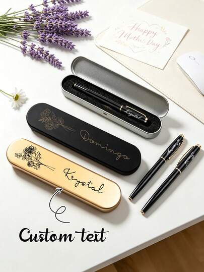 1pc Personalized Mother's Day Pen,Custom Text Engraved Ballpoint Pen With Gift Box, Custom Floral Design Metal Pen, Unique Mother's Day Gift For Mom,Luxury Metal Signature Pen, Ideal Mother's Day Keepsake Gift