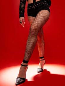 Curve Tights 弹力七分紧身裤，哥特风镂空渔网袜，性感透视连裤袜，显瘦紧身裤袜，黑色时尚百搭丝袜，适合万圣节、旅行、约会、搭配短裙穿着 - 黑色 - 查看 10